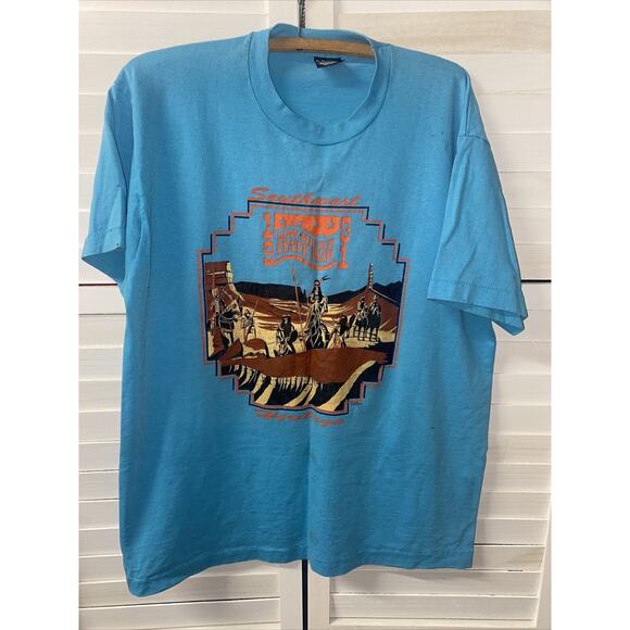 Vintage 1991 New Mexico State Fair Blue Screen Print T Shirt Southwest X Large - Picture 1 of 8